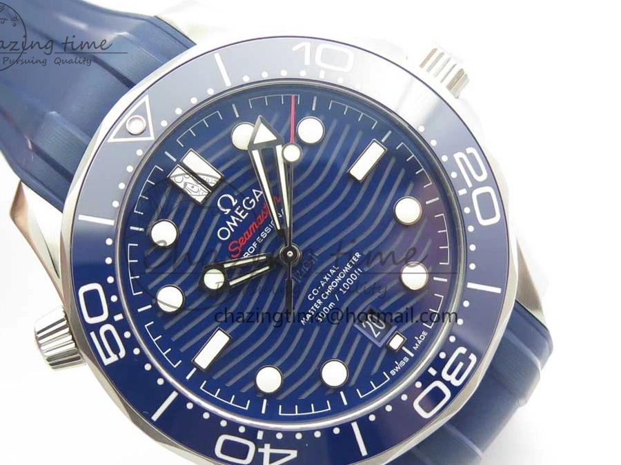 0321 Lightweight 2018 Seamaster Diver 300M VSF 1:1 Best Edition Blue Ceramic Blue Dial on Blue Rubber Strap A8800 V2 (Black Balance Wheel) 7961